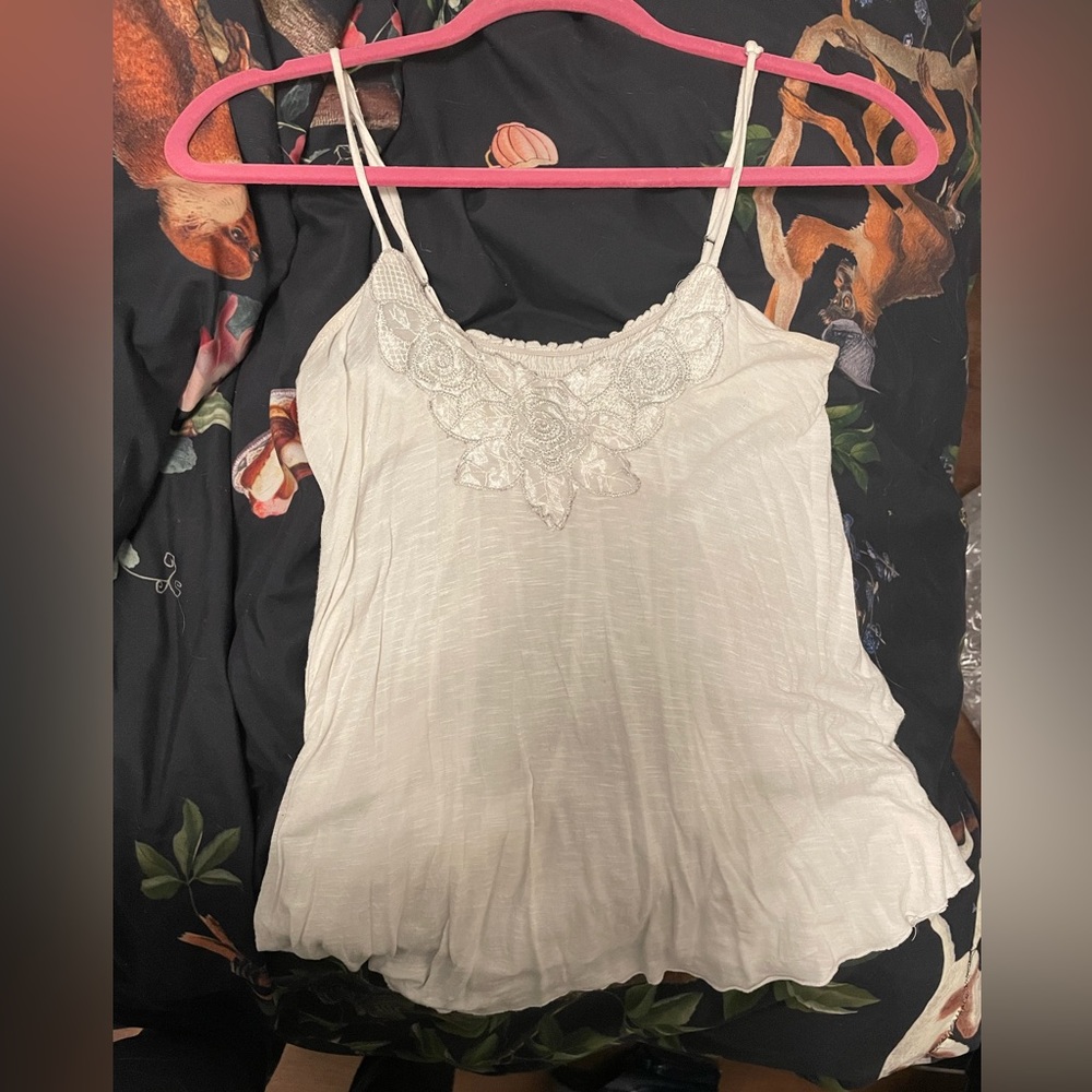 Sheer white floral embroidered cotton cami